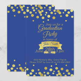 Royal Blue Gold script Afstuderen Invitation Card Kaart