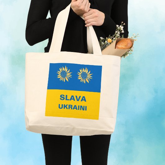 Royal Blue Gold "Slava Ukraini" Ukraine Support Grote Tote Bag