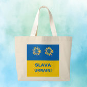 Royal Blue Gold "Slava Ukraini" Ukraine Support Grote Tote Bag