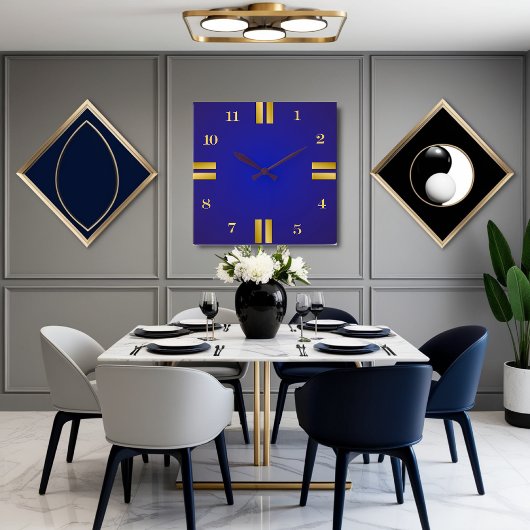 Royal Blue & Gold Square Wall Clock - Moderne inri Vierkante Klok
