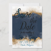 Royal Blue & Gold Stardust Save the Date Kaart (Voorkant)