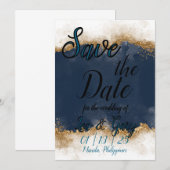 Royal Blue & Gold Stardust Save the Date Kaart (Voorkant / Achterkant)
