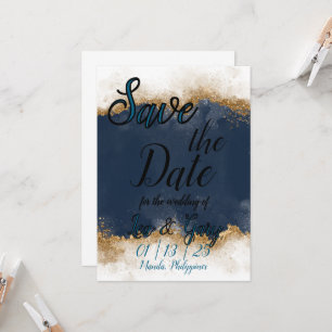 Royal Blue & Gold Stardust Save the Date Kaart