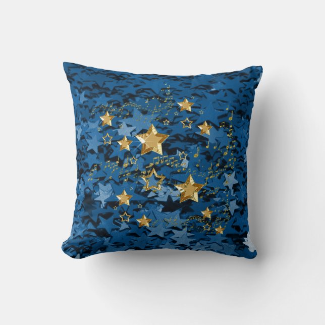 Royal Blue & Gold Stars Square Sierkussen (Voorkant)