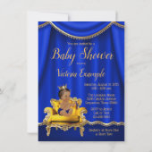 Royal Blue Gold Stoel Baby Douche Uitnodigingen (Achterkant)