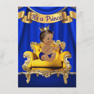 Royal Blue Gold Stoel Baby Douche Uitnodigingen
