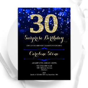 Royal Blue Gold Surprise 30e verjaardag Kaart