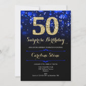 Royal Blue Gold Surprise 50th Birthday Kaart (Voorkant)