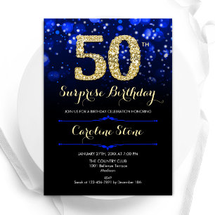 Royal Blue Gold Surprise 50th Birthday Kaart