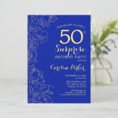 Royal Blue Gold Surprise 50th Birthday Party Kaart (Staand voorkant)