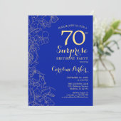 Royal Blue Gold Surprise 70th Birthday Party Kaart (Staand voorkant)