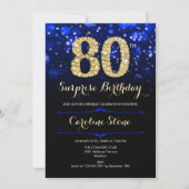 Royal Blue Gold Surprise 80th Birthday Kaart (Voorkant)