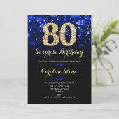 Royal Blue Gold Surprise 80th Birthday Kaart (Staand voorkant)