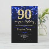 Royal Blue Gold Surprise 90th Birthday Kaart (Staand voorkant)