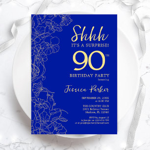 Royal Blue Gold Surprise 90th Birthday Kaart