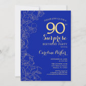 Royal Blue Gold Surprise 90th Birthday Party Kaart (Voorkant)