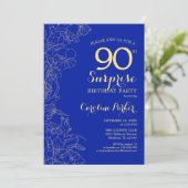 Royal Blue Gold Surprise 90th Birthday Party Kaart (Staand voorkant)