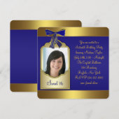 Royal Blue Gold Sweet 16 Verjaardagsfeest Kaart (Voorkant / Achterkant)