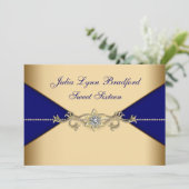 Royal Blue Gold Sweet Sixteen Kaart (Staand voorkant)