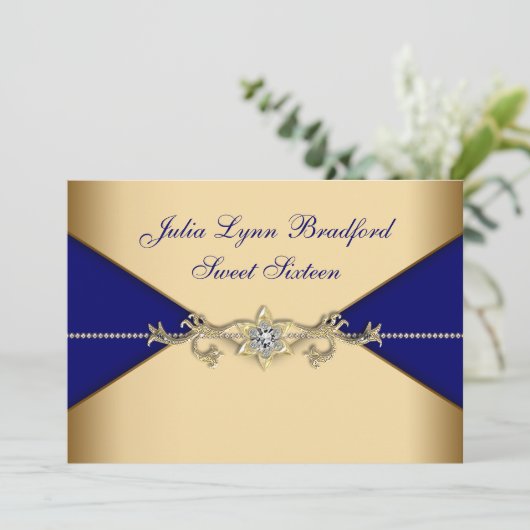 Royal Blue Gold Sweet Sixteen Kaart (Staand voorkant)