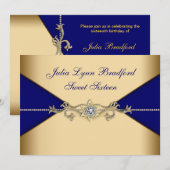Royal Blue Gold Sweet Sixteen Kaart (Voorkant / Achterkant)