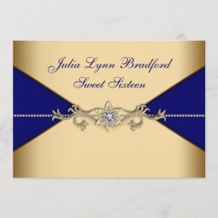 Royal Blue Gold Sweet Sixteen Kaart