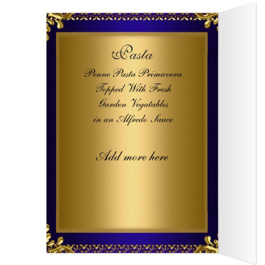 Royal Blue Gold Table Placement Kaart Menu (Binnen (Links))