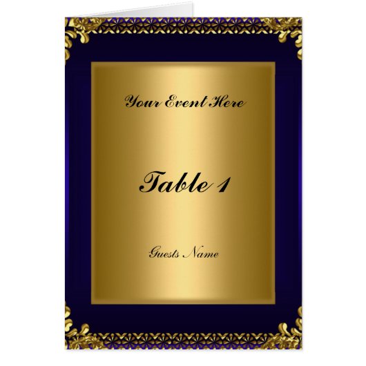 Royal Blue Gold Table Placement Kaart Menu (Voorkant)