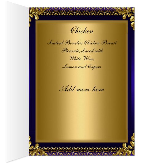 Royal Blue Gold Table Placement Kaart Menu (Binnen (Rechts))