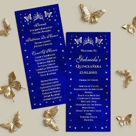 Royal Blue Gold Tiara Butterfly 15th Quinceañera Programmakaart