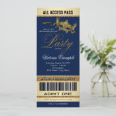 Royal Blue Gold Ticket Style Masquerade Party Kaart (Staand voorkant)
