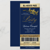 Royal Blue Gold Ticket Style Masquerade Party Kaart (Voorkant / Achterkant)