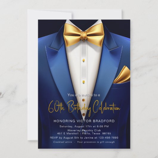 Royal Blue Gold Tuxedo Elk nummer Verjaardag Evene Kaart (Voorkant)