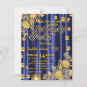 Royal Blue Gold verjaardagsfeestje uitnodiging, vr Kaart (Voorkant)