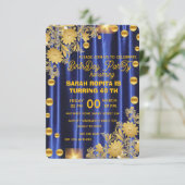 Royal Blue Gold verjaardagsfeestje uitnodiging, vr Kaart (Staand voorkant)