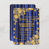 Royal Blue Gold verjaardagsfeestje uitnodiging, vr Save The Date (Voorkant / Achterkant)