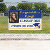 Royal Blue & Gold Vinyl Afstuderen Spandoek (Insitu)