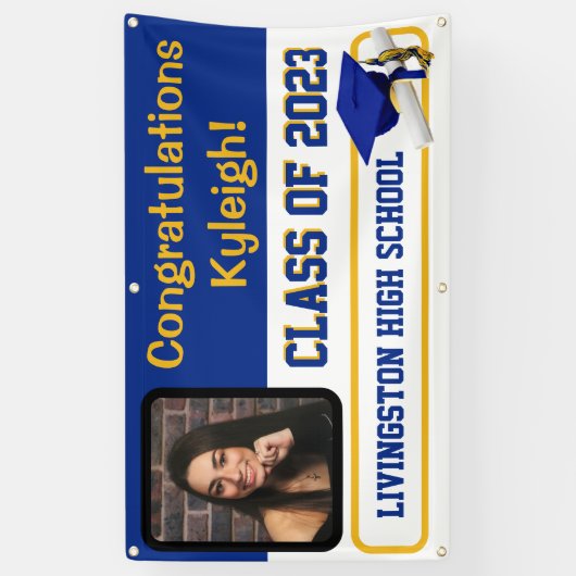 Royal Blue & Gold Vinyl Afstuderen Spandoek (Verticaal)