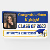 Royal Blue & Gold Vinyl Afstuderen Spandoek (Horizontaal)