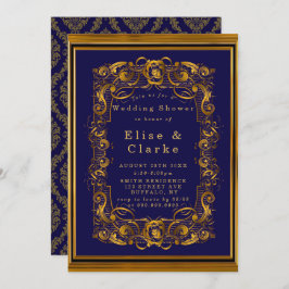 Royal Blue Gold Vourish Wedding Shower nodigt