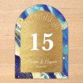 Royal Blue Gold Wedding Acryl Boog Tafel Nummer Acryl Uitnodigingen (Voorkant)