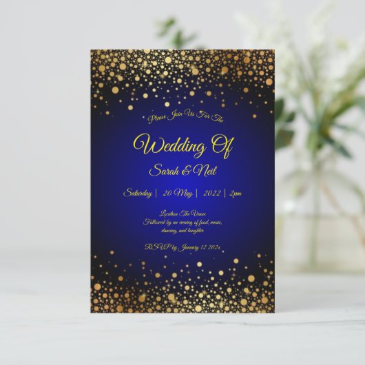 Royal Blue Gold Wedding Invitation populair Bedankkaart (Staand voorkant)