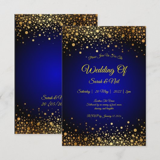 Royal Blue Gold Wedding Invitation populair Bedankkaart (Voorkant / Achterkant)