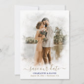 Royal Blue Gold Wedding Photo Save Our Date Kaart (Voorkant)