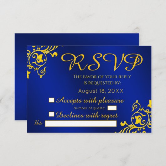 Royal Blue & Gold Wedding RSVP (Voorkant / Achterkant)