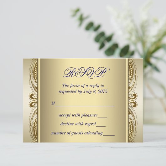 Royal Blue & Gold Wedding RSVP (Staand voorkant)