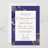 Royal Blue Gold Western Charro 2-Sided Quinceanera Kaart (Achterkant)