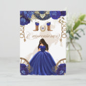 Royal Blue Gold Western Charro 2-Sided Quinceanera Kaart (Staand voorkant)