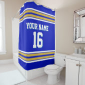 Royal Blue Gold White Stripes Sports Jersey Douchegordijn (In situ)