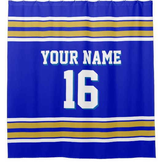Royal Blue Gold White Stripes Sports Jersey Douchegordijn (Voorkant)